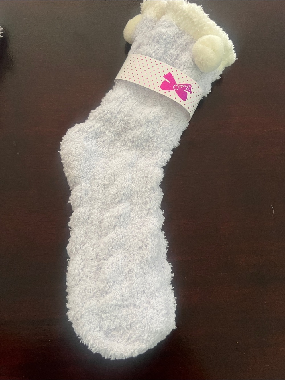 Plush Light Blue Kids Fuzzy Sock with Pom Detail